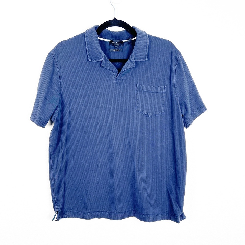 Ted Baker Mens Short Sleeve Ribbed Collared Polo Shirt Blue Size 4 L